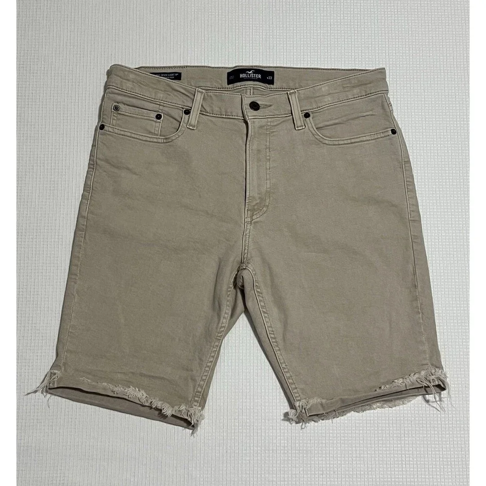 Hollister Epic Flex Skinny Khaki Denim Shorts 33x9 Y2K Men’s Casual Fashion